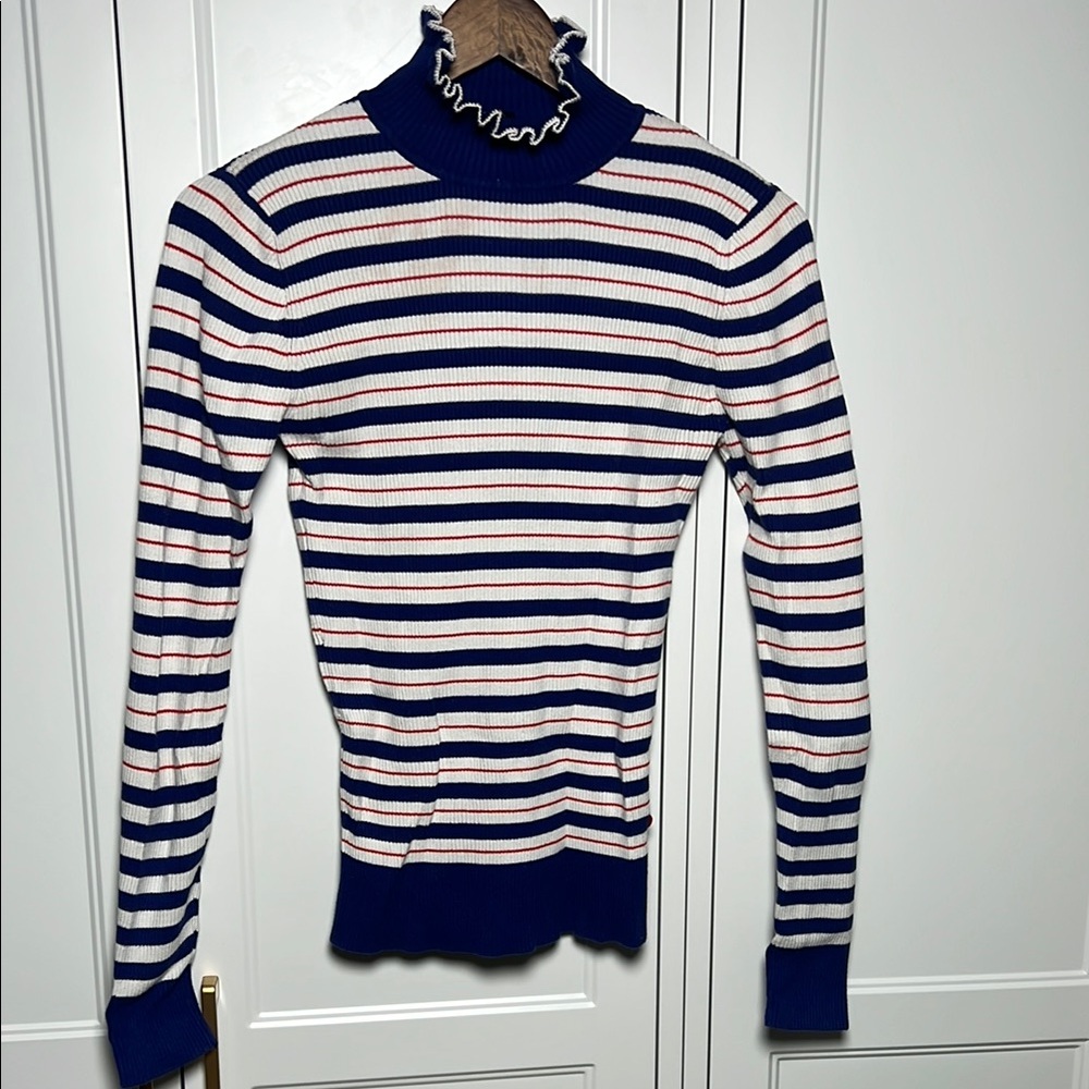 Scotch & Soda Navy and White Striped Turtleneck Sweater